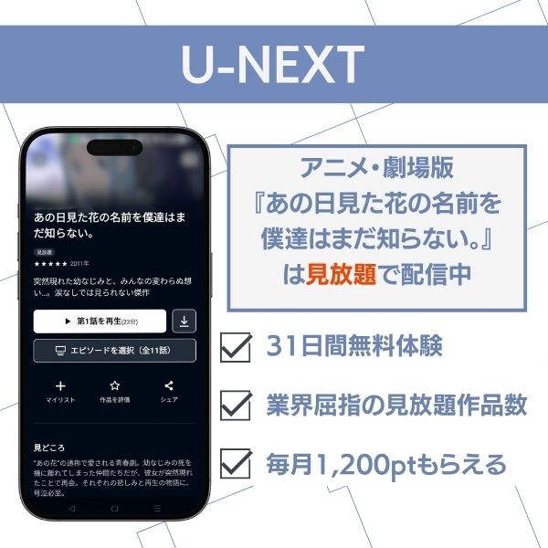 あの日見た花の名前を僕達はまだ知らない。 U-NEXTで見放題配信中
