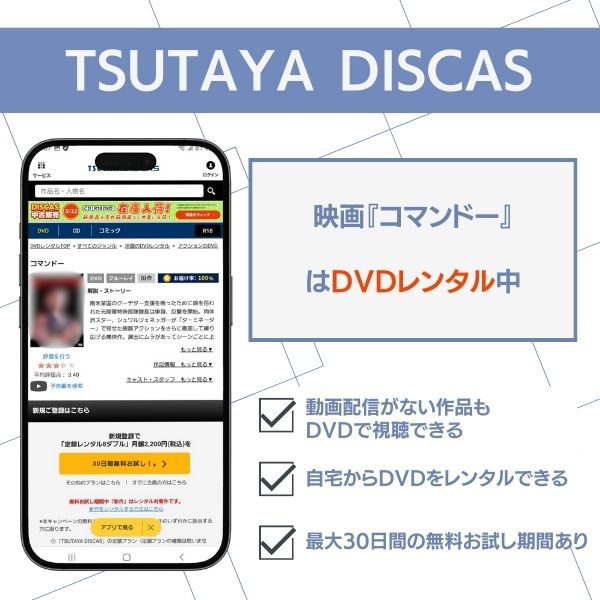 コマンドー TSUTAYA DISCAS レンタル状況