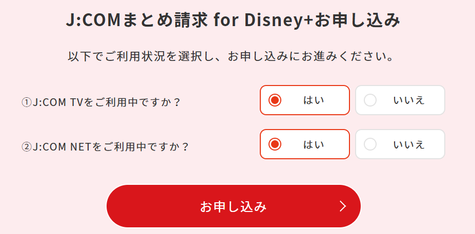 J:COMまとめ請求 for Disney+お申し込みのチェック項目