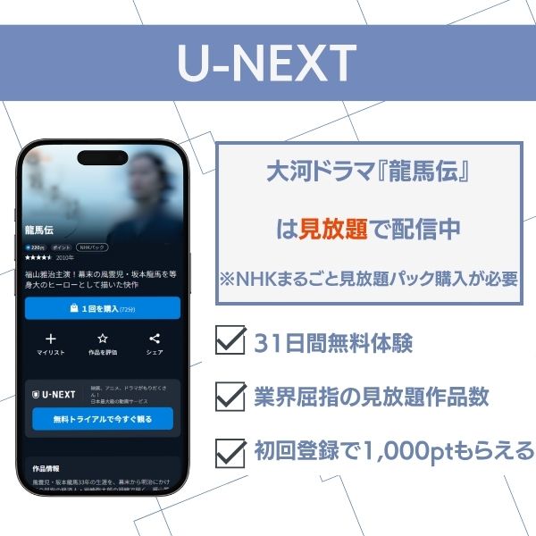 大河ドラマ 龍馬伝 U-NEXTで見放題配信中