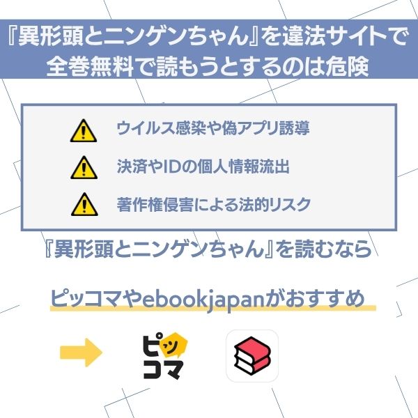 異形頭さんとニンゲンちゃんの海賊版サイトへの注意喚起
