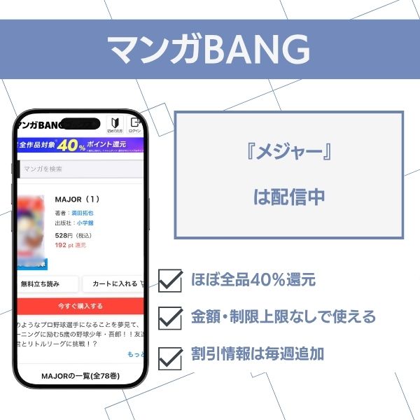 漫画メジャーのマンガBANGでの配信状況