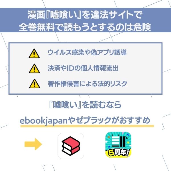 嘘喰いの海賊版サイトへの注意喚起画像