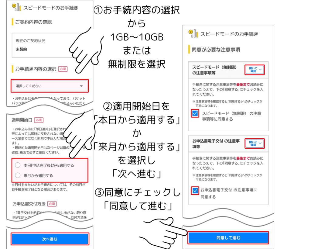 スピードモードでデータ容量を追加する方法