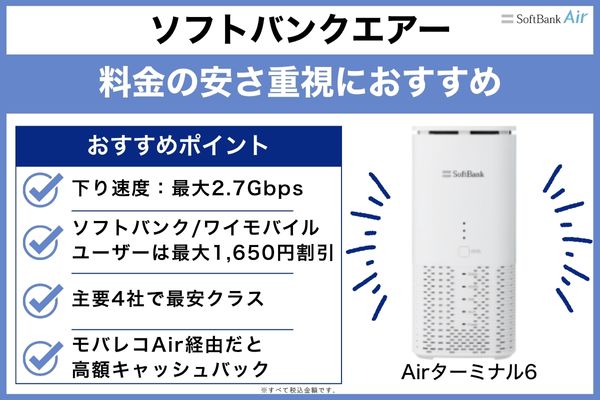 ソフトバンクエアー｜料金の安さ重視におすすめ